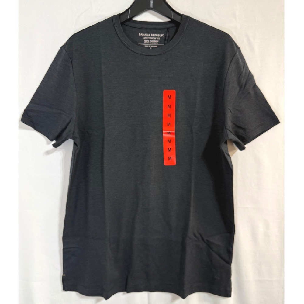 Banana Republic Luxe Touch Tee Mens Medium Black Micro Stripe Cotton T-Shirt NEW